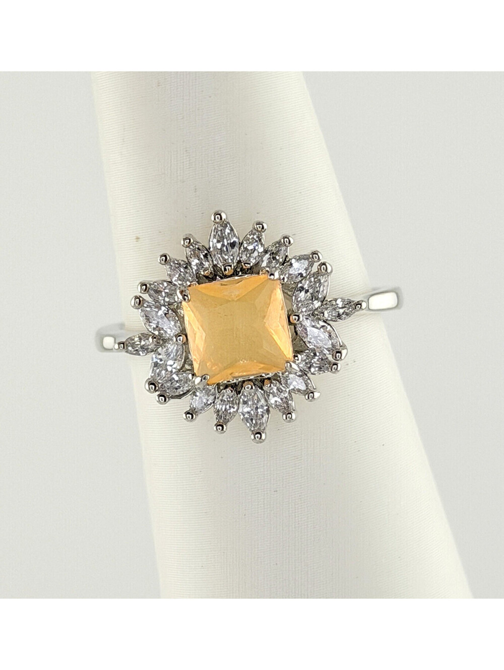 Bomb Party Sz 10 "Worth The Chase" Bright Peach Quartz on Rhodium RBP2153 RETRO